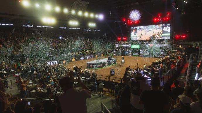 Rodeo arena with confetti flying