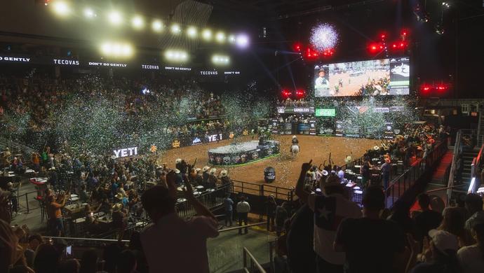Rodeo arena with confetti flying