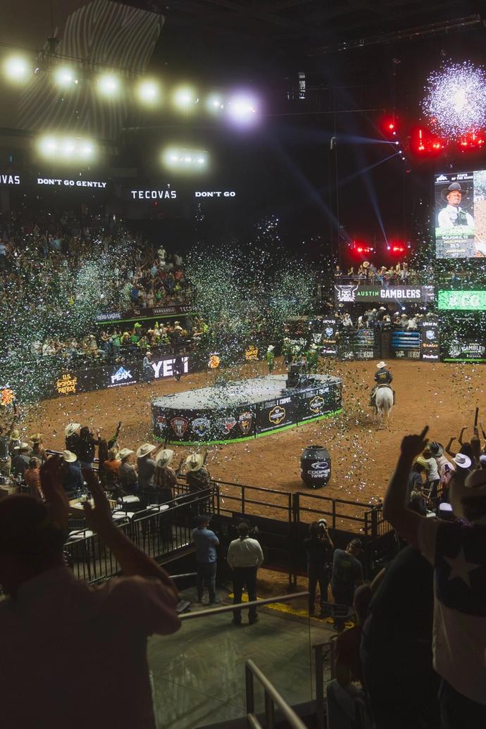 Rodeo arena with confetti flying