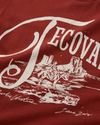 Closeup view of Tecovas Men's Logo Tee: Canyon Tee - Brick/Bone