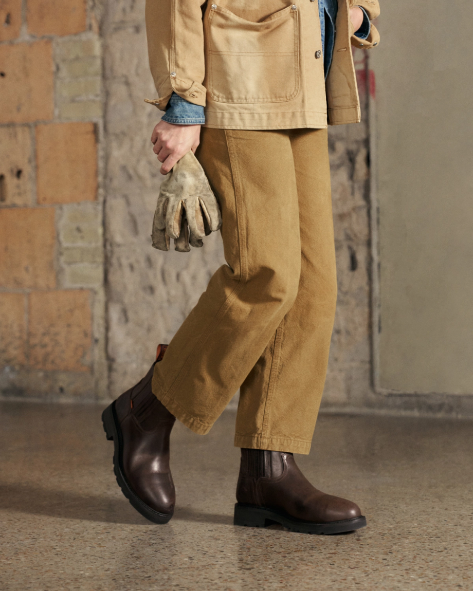 Toe view of Women's LongHaul Waterproof Chelsea Composite Toe Work Boot - Espresso Cowhide on plain background