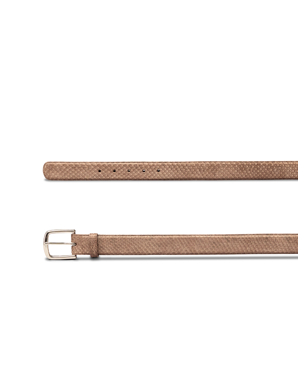 Closeup view of Men's Python Belt - Ash Brown