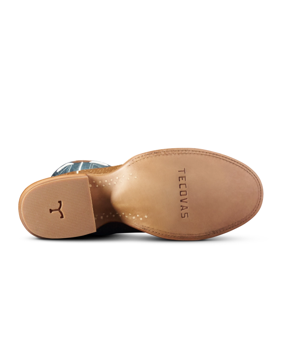 Sole view of The Prescott - Chestnut / Blue on plain background