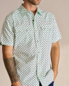Closeup detail view of Men's Vintage Weight Sawtooth Short Sleeve Pearl Snap - Blue Ditsy