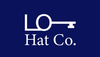 A white key graphic forms the letters "LO" above the text "Hat Co." on a dark blue background.