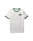 Front view of Men's Tecovas Ranch Supply Ringer Tee - Bone/Green on plain background