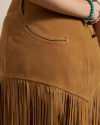 Closeup detail view of Women's Goat Suede Fringe Skirt - Tan