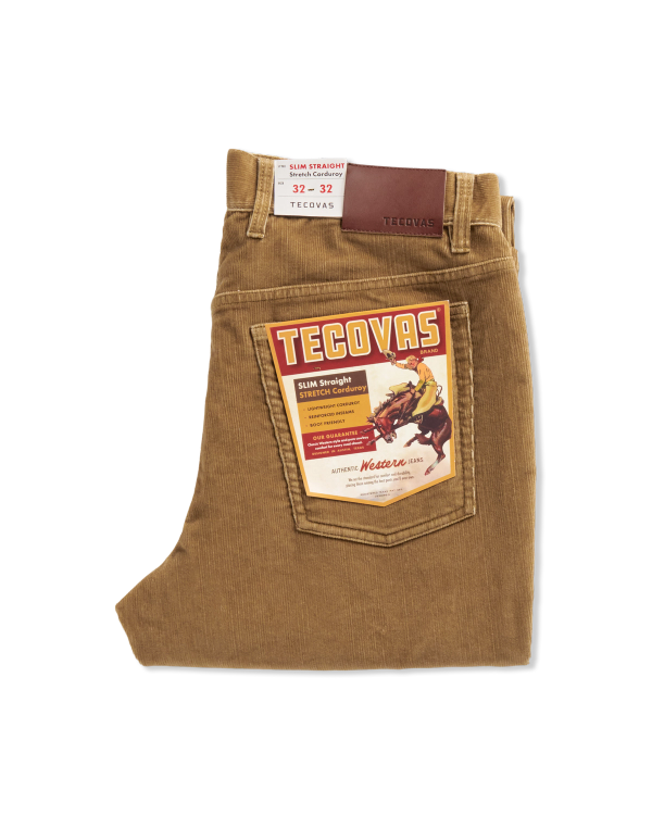 Folded view of Men's Slim Straight Stretch Corduroy - Olivewood on plain background