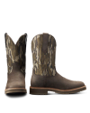 Pair view of Tecovas x Mossy Oak Rugged Square Toe - Umber II Cowhide on plain background