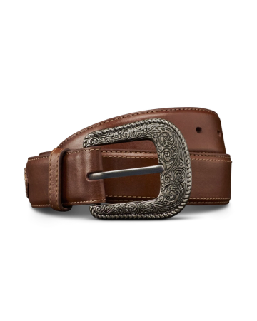 Front view of Men's Western Belt - Heritage Tan on plain background