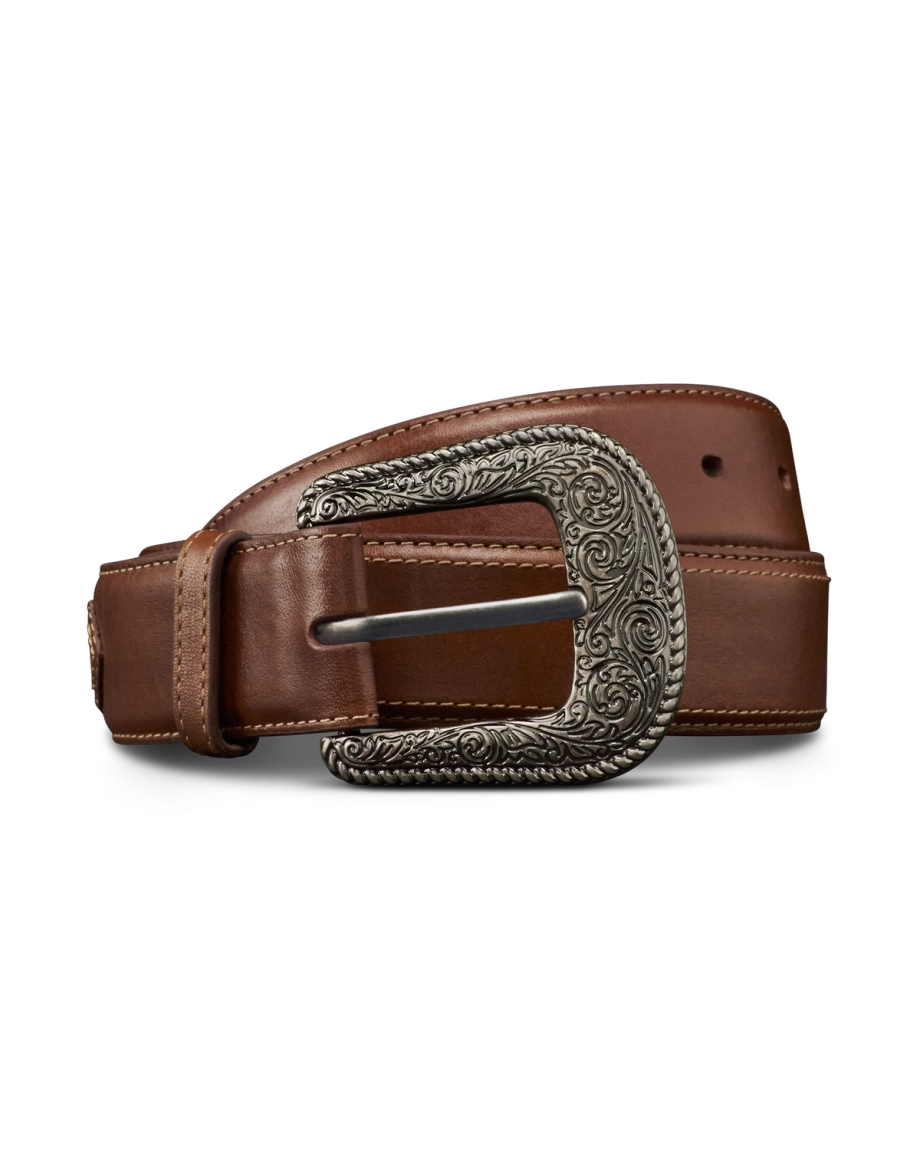 Front view of Men's Western Belt - Heritage Tan on plain background