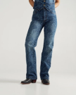 Front view of Women's Vintage High Rise Jean - Blue on model