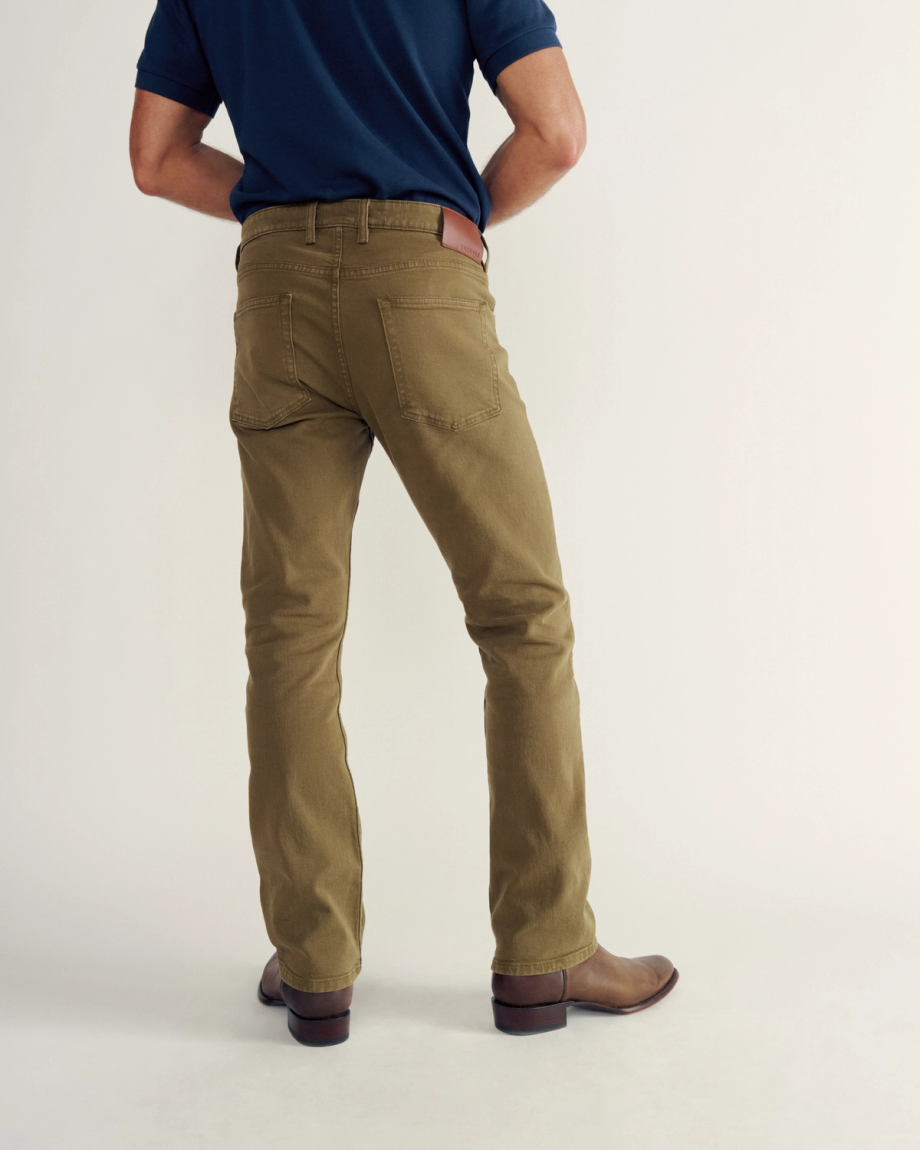 Back view of Men's Slim Straight Stretch Twill - Olive on model