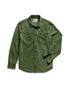 Closeup detail view of Men's Denim Long Sleeve Pearl Snap - Hunter Green