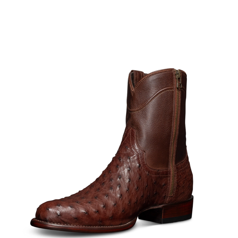 Men's Full-Quill Ostrich Boots, The Zane - Mahogany