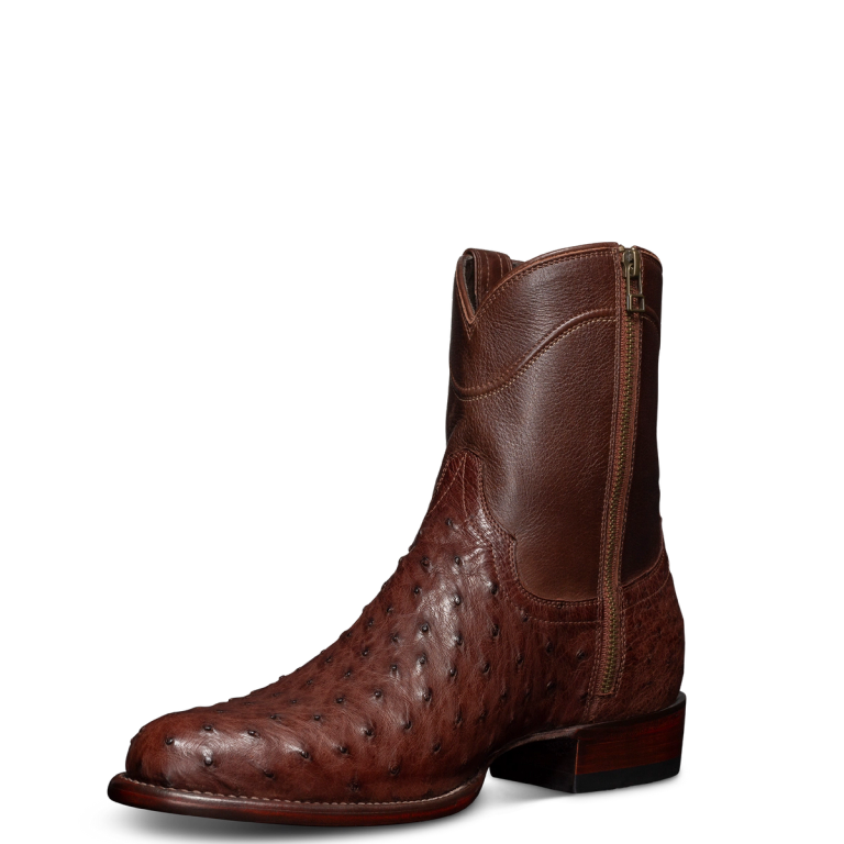 Men s Full Quill Ostrich Boots The Zane Mahogany Tecovas