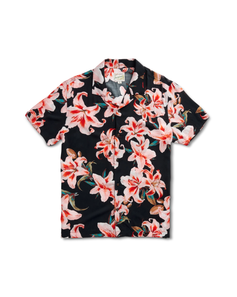 Closeup detail view of Men's Lakeside Short Sleeve Button Down - Black / Multi