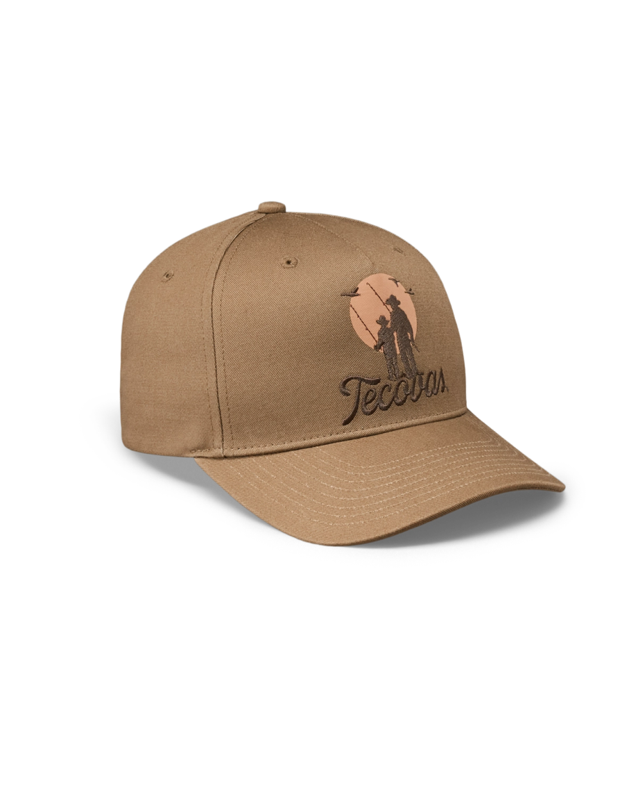 Quarterfront view of Father and Son Fishing Hat - Brown on plain background