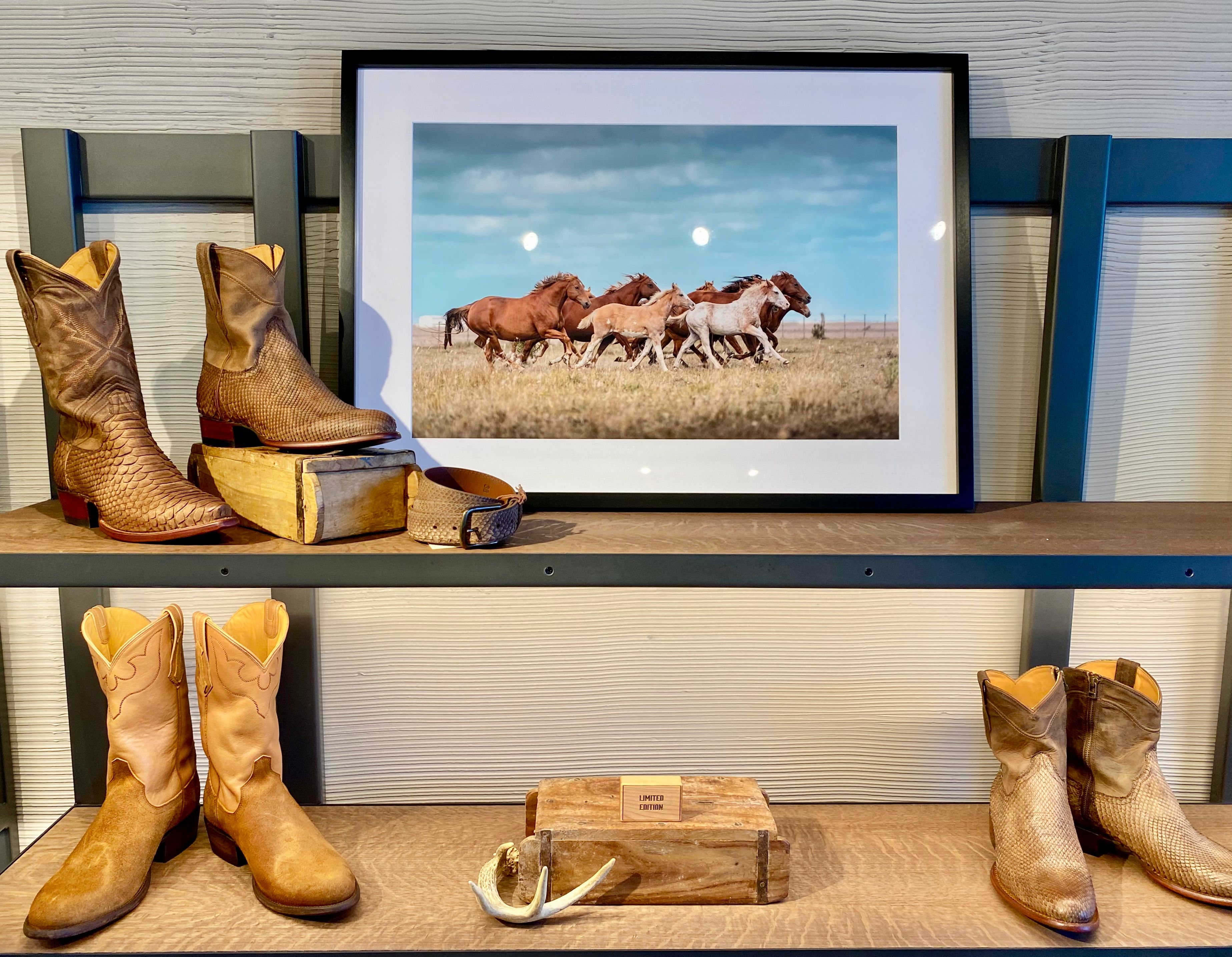 Boots on shelves