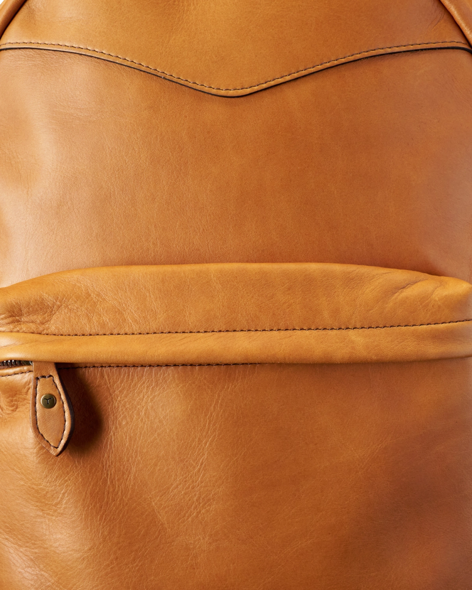 Closeup detail view of Men's Leather Backpack - Caramel