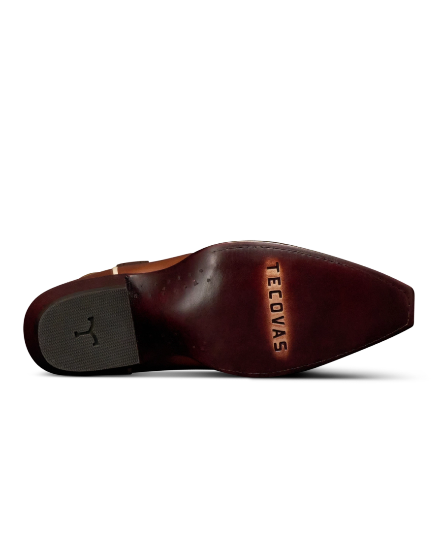 Sole view of The Sadie Vintage - Brown Multi Cowhide on plain background