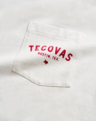 Closeup detail view of Men's Fine Makers Pocket Tee - Bone / Red