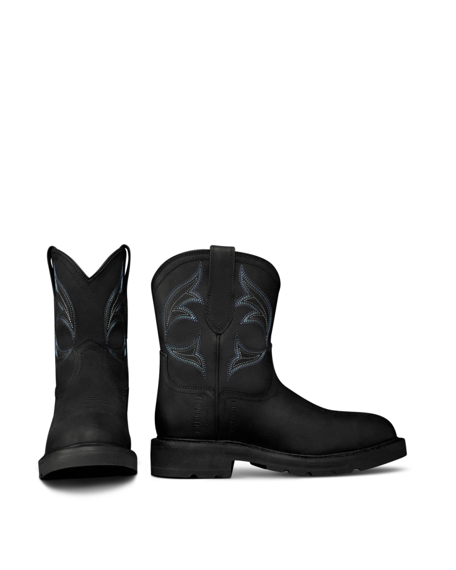 Pair view of The LH WP Round Comp Toe Work Boot - Midnight Cowhide on plain background