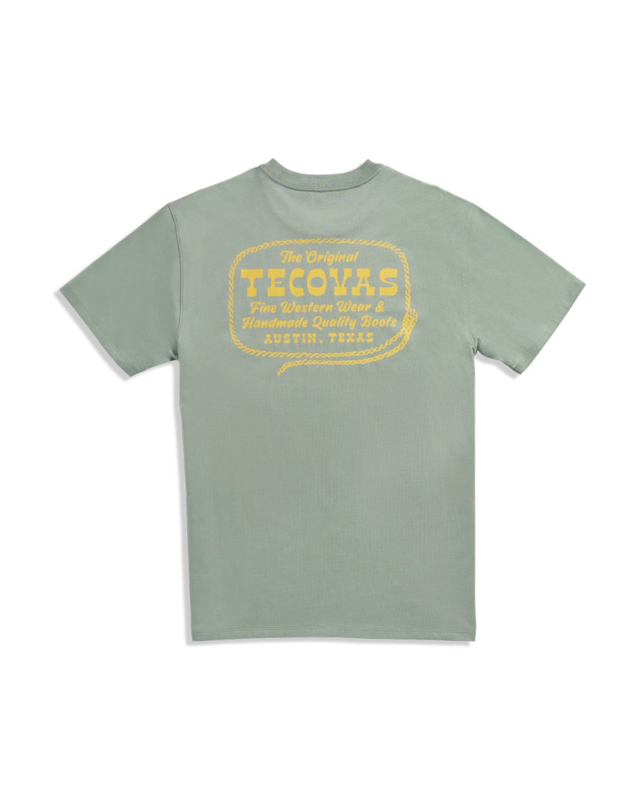 Back view of Men's Original Tecovas Rope Tee - Cactus / Yellow on plain background