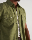 Closeup detail view of Men's Star Stitch Pearl Snap - Sage