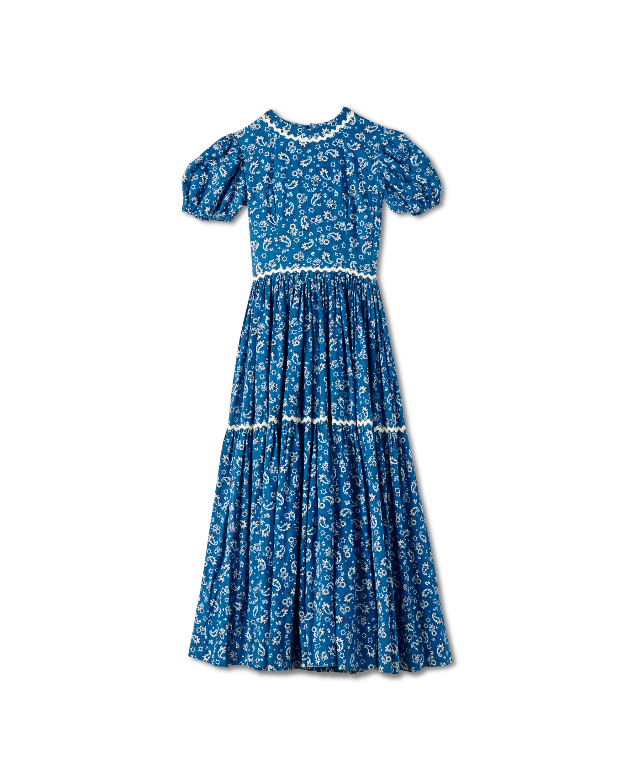 View of Tecovas x Cathy Hahn Vintage Paisley Maxi Dress - Royal Blue / White