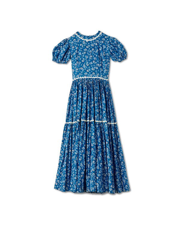 View of Tecovas x Cathy Hahn Vintage Paisley Maxi Dress - Royal Blue / White