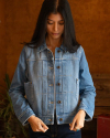 View of Tecovas x Mi Golondrina Denim Trucker Jacket - Medium