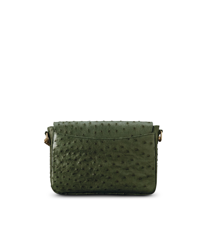 Back view of Ostrich Shoulder Bag - Forest Green on plain background