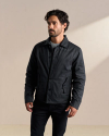 Front view of Buckaroo Waxed Canvas Trucker Jacket - Black on model