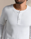 Closeup detail view of Long Sleeve Standard Issue Waffle Henley - White