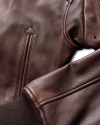 close up of leather detail on jacket