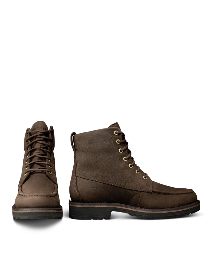 Pair view of The Rugged Moc - Umber Cowhide on plain background