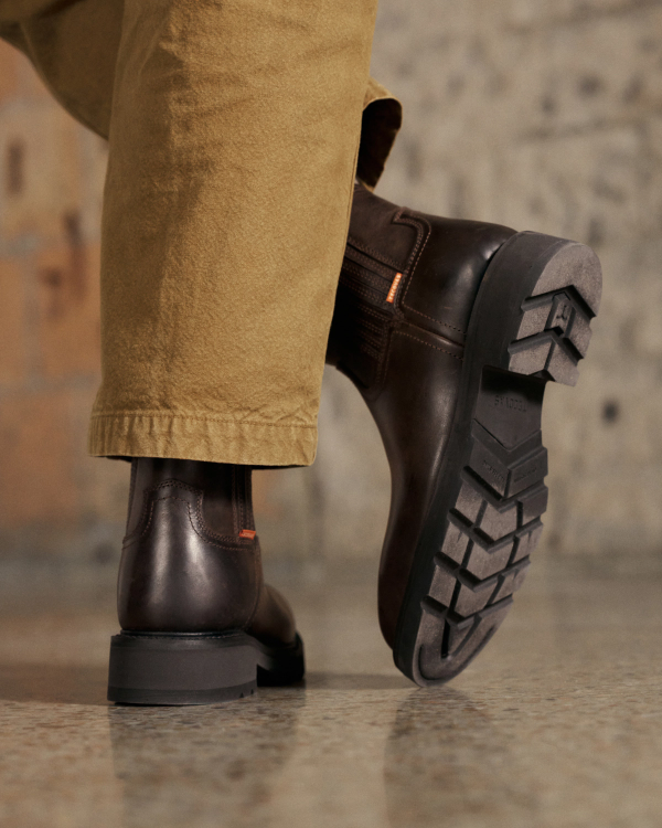 Toe view of Women's LongHaul Waterproof Chelsea Composite Toe Work Boot - Espresso Cowhide on plain background