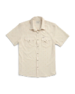 Closeup detail view of Men's Performance Western Short Sleeve Pearl Snap - Light Sand/Multi