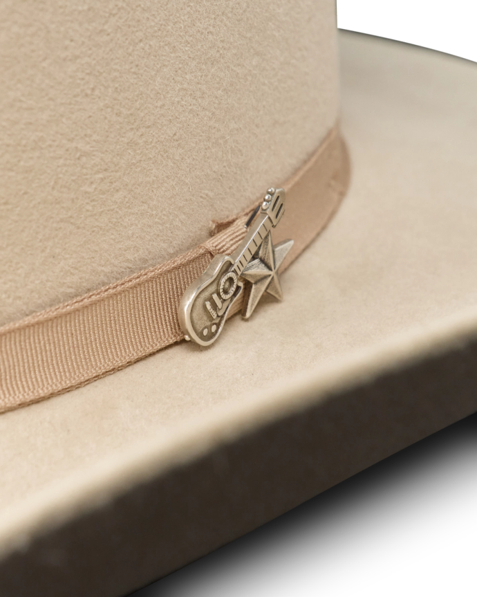 Closeup view of Guitar Hat Pin - Nickel-Plated Brass