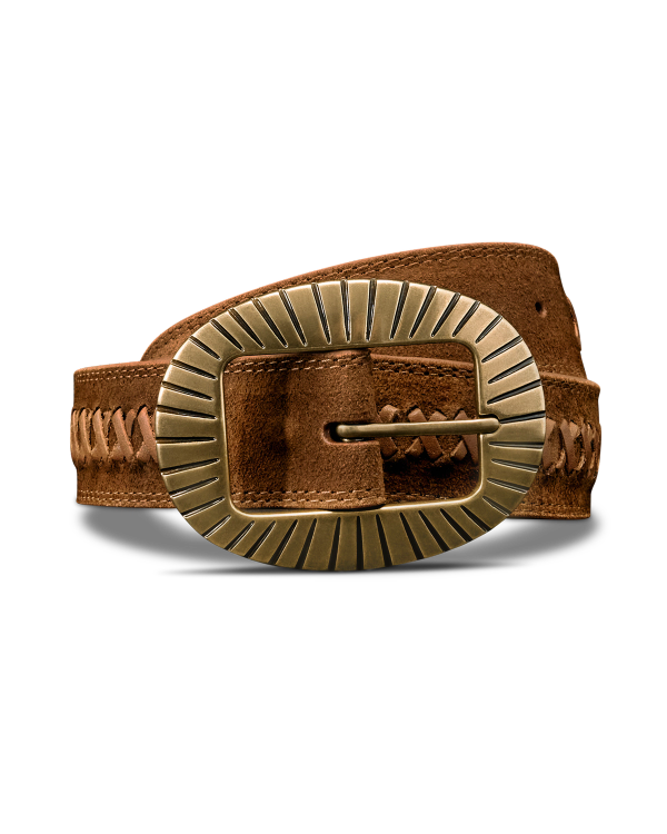 Front view of Women's Center Bar Buckle Belt - Sienna on plain background