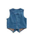 Back view of Tecovas x Cathy Han Women’s Custom Denim Vest - Medium Wash on plain background