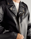 Closeup view of Men's Leather Biker Jacket - Black