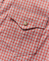 Closeup detail view of Men's Easywear Short Sleeve Pearl Snap - Orange Rust/Bone/Beech Plaid