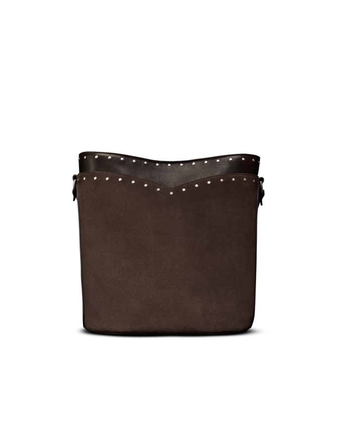 Front view of Shoulder Bucket Bag - Chocolate on plain background