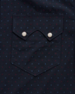Closeup detail view of Men's Star Stitch Pearl Snap - Navy