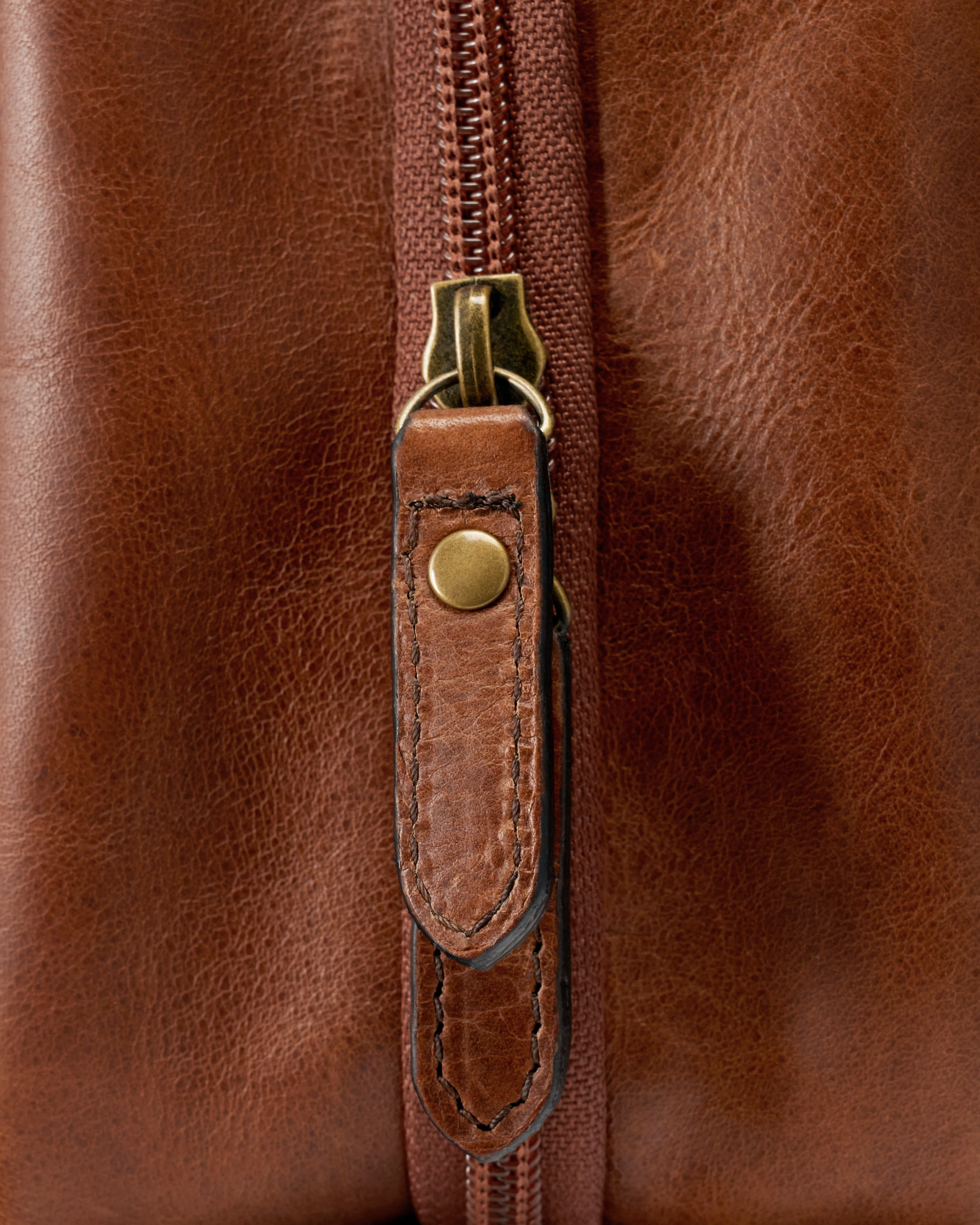 Closeup view of Bartlett Hanging Travel Kit - Cognac