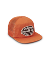 Quarterfront view of Tecovas x Mossy Oak Flat Brim Trucker - Rust on plain background