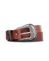 Unbuckled view of Women's Western 3 Piece Belt - Brown on plain background