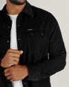 Closeup detail view of Men's Texas Weight Corduroy Pearl Snap LS - Black